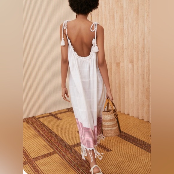 Ulla Johnson Adira Fringe-Hem Shoulder-Tie Coverup Dress Size XL Cotton handmade - Picture 7 of 13